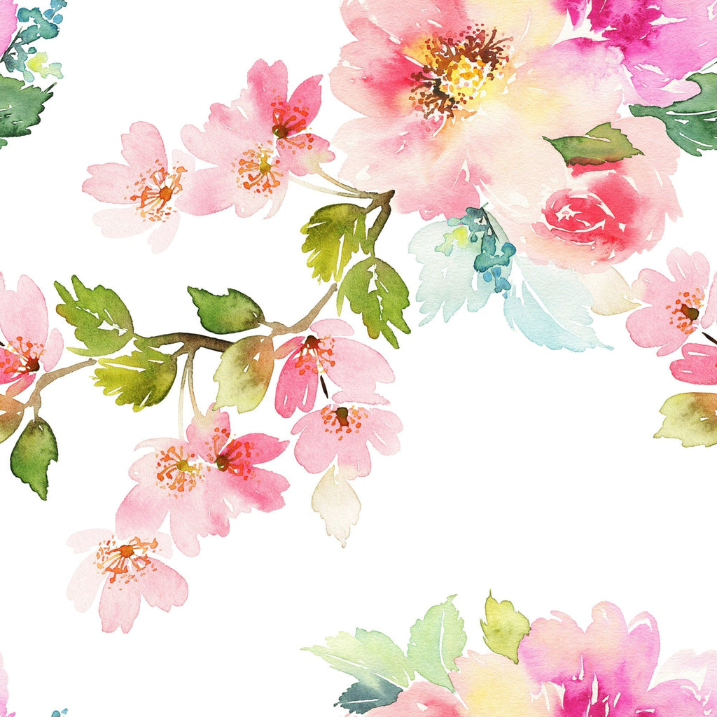Delicate watercolor spring flowers wallpaper mural Removable Wallpaper EazzyWalls Sample: 6"W x 9"H Smooth Vinyl 