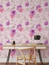 Watercolor aquarelle pink and purple floral pattern Peel and Stick Wallpaper Mural Removable Wallpaper EazzyWalls 