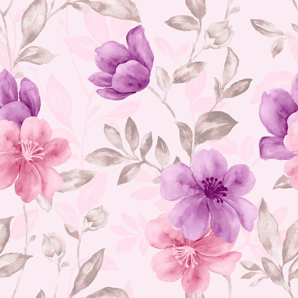 Watercolor aquarelle pink and purple floral pattern Peel and Stick Wallpaper Mural Removable Wallpaper EazzyWalls Sample: 6''W x 9''H Smooth Vinyl 