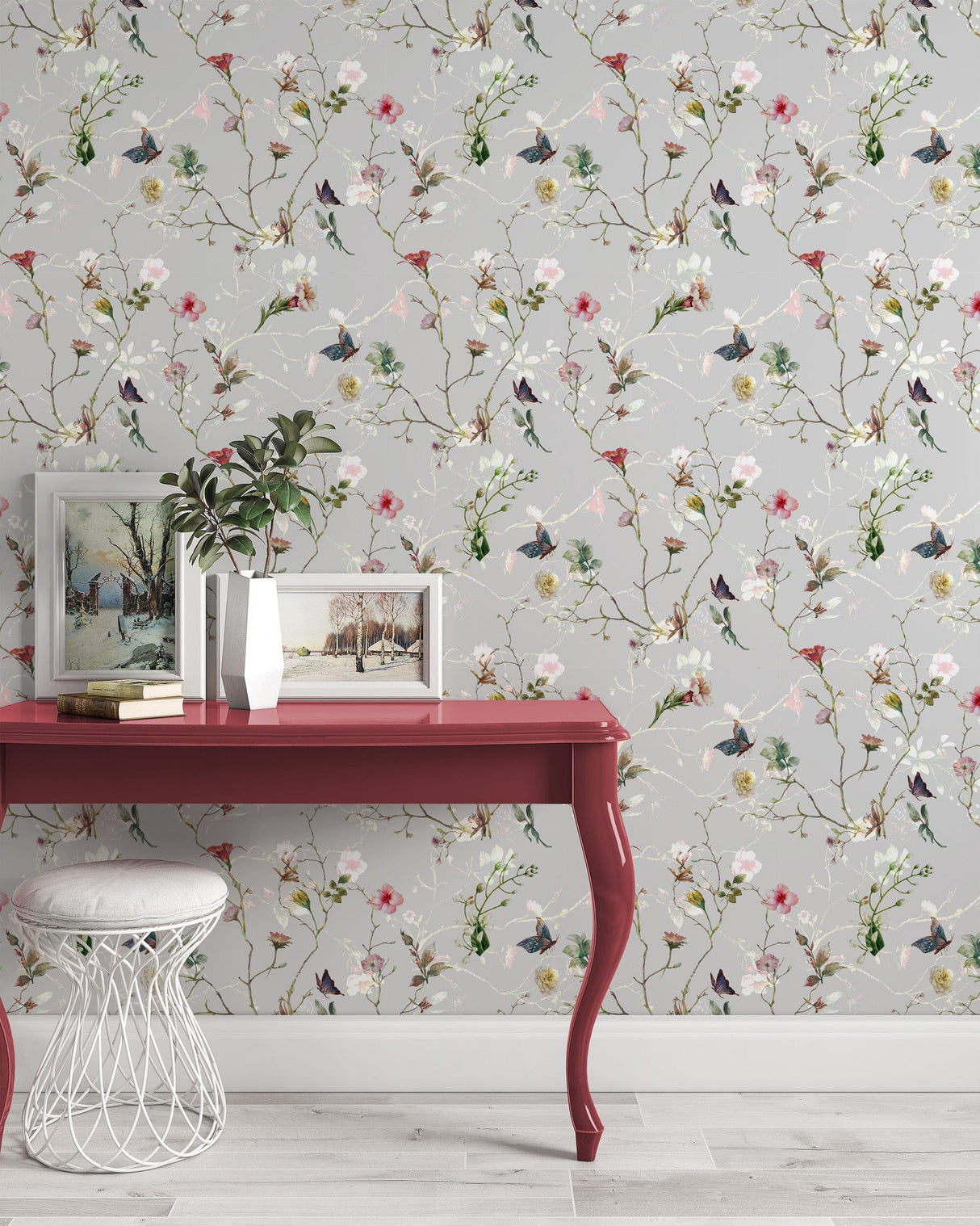 Colorful Leaves and Flowers Butterflies Wallpaper Removable Wallpaper EazzyWalls 