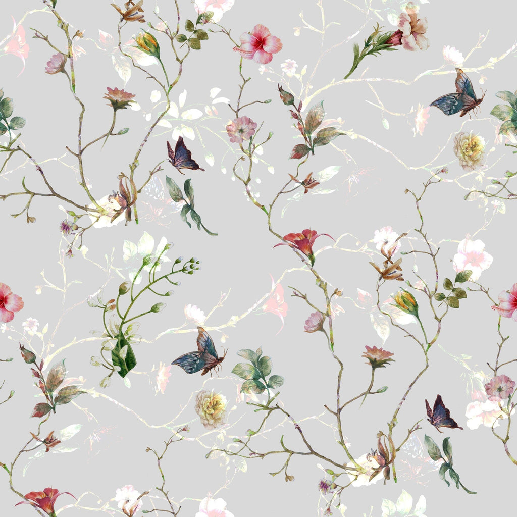Colorful Leaves and Flowers Butterflies Wallpaper Removable Wallpaper EazzyWalls Sample: 6''W x 9''H Smooth Vinyl 