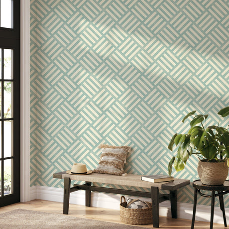 Green Geometric Stripes Pattern Peel and Stick Wallpaper Removable Wallpaper EazzyWalls 