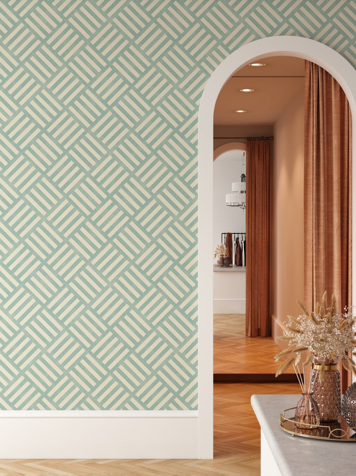 Green Geometric Stripes Pattern Peel and Stick Wallpaper Removable Wallpaper EazzyWalls 