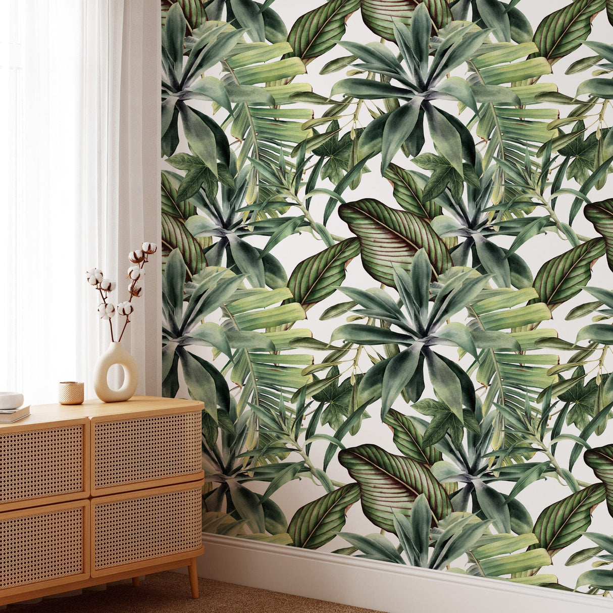 Green Tropical Leaves Peel and Stick Wallpaper Peel and stick Wallpaper EazzyWalls 