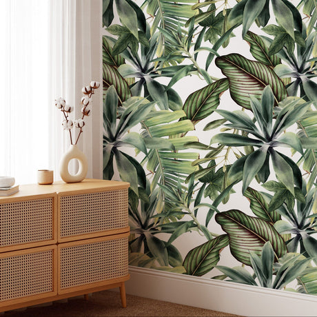 Green Tropical Leaves Peel and Stick Wallpaper Peel and stick Wallpaper EazzyWalls 