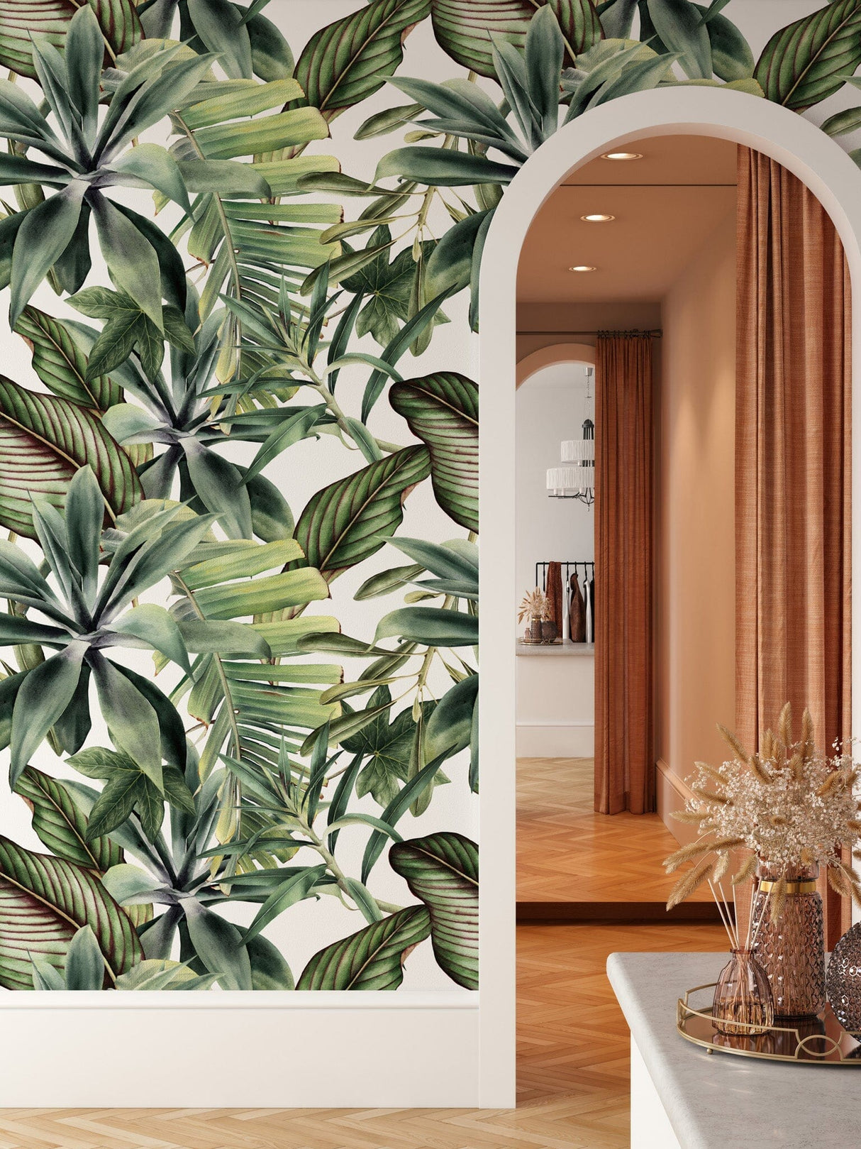 Green Tropical Leaves Peel and Stick Wallpaper Peel and stick Wallpaper EazzyWalls 