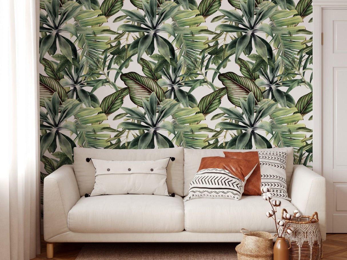 Green Tropical Leaves Peel and Stick Wallpaper Peel and stick Wallpaper EazzyWalls 