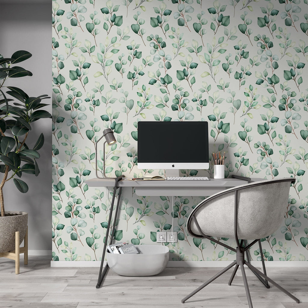 Green Leaves Watercolor Wallpaper Removable Wallpaper EazzyWalls Sample: 6''W x 9''H Smooth Vinyl 