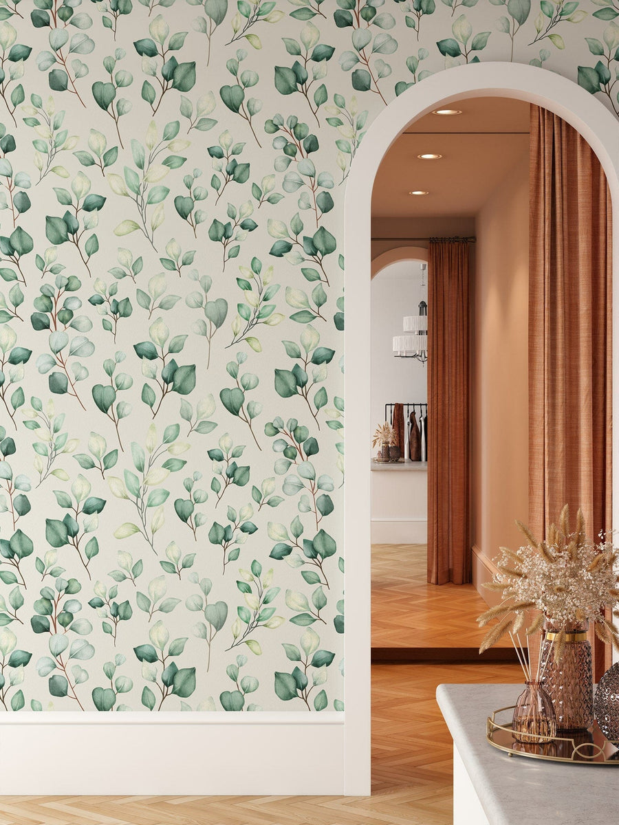 Green Leaves Watercolor Wallpaper Removable Wallpaper EazzyWalls 