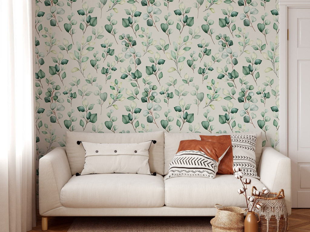 Green Leaves Watercolor Wallpaper Removable Wallpaper EazzyWalls 