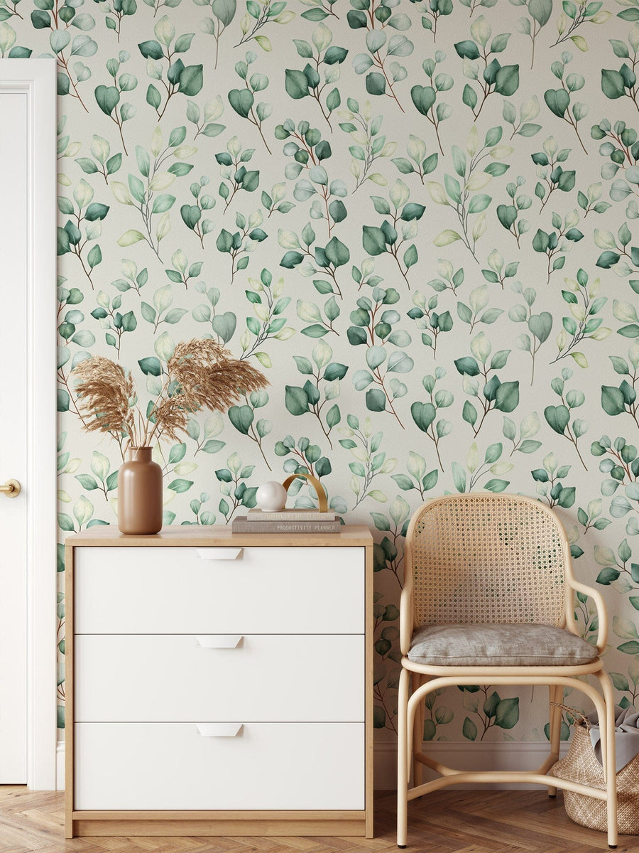 Green Leaves Watercolor Wallpaper Removable Wallpaper EazzyWalls 