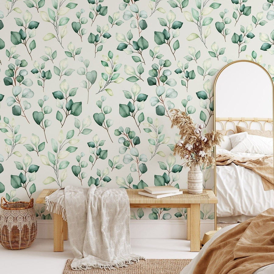 Green Leaves Watercolor Wallpaper Removable Wallpaper EazzyWalls 