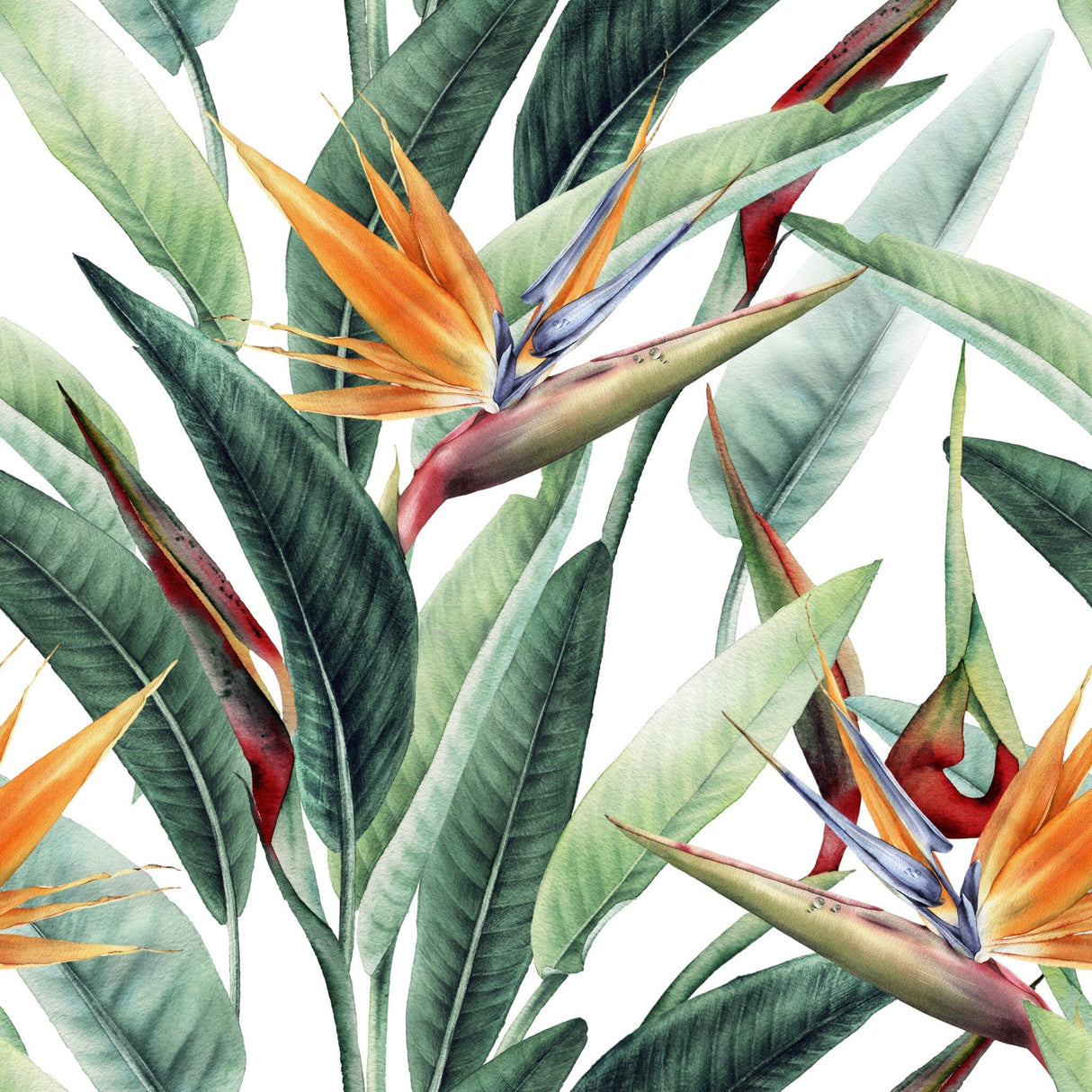 Green Watercolor Leaves with Flowers Wallpaper Peel and stick Wallpaper EazzyWalls Sample: 6''W x 9''H Smooth Vinyl 
