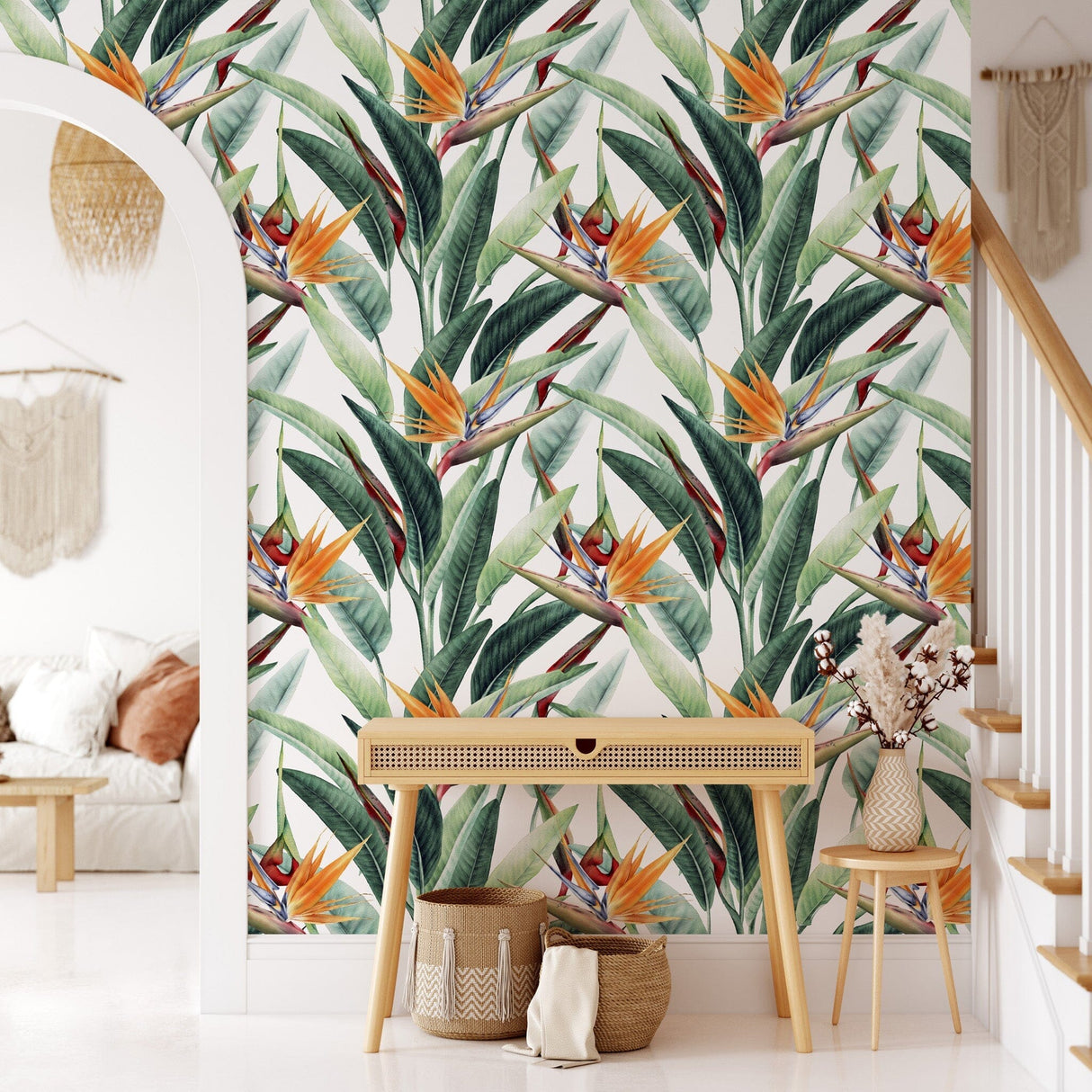 Green Watercolor Leaves with Flowers Wallpaper Peel and stick Wallpaper EazzyWalls 