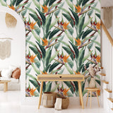 Green Watercolor Leaves with Flowers Wallpaper Peel and stick Wallpaper EazzyWalls 