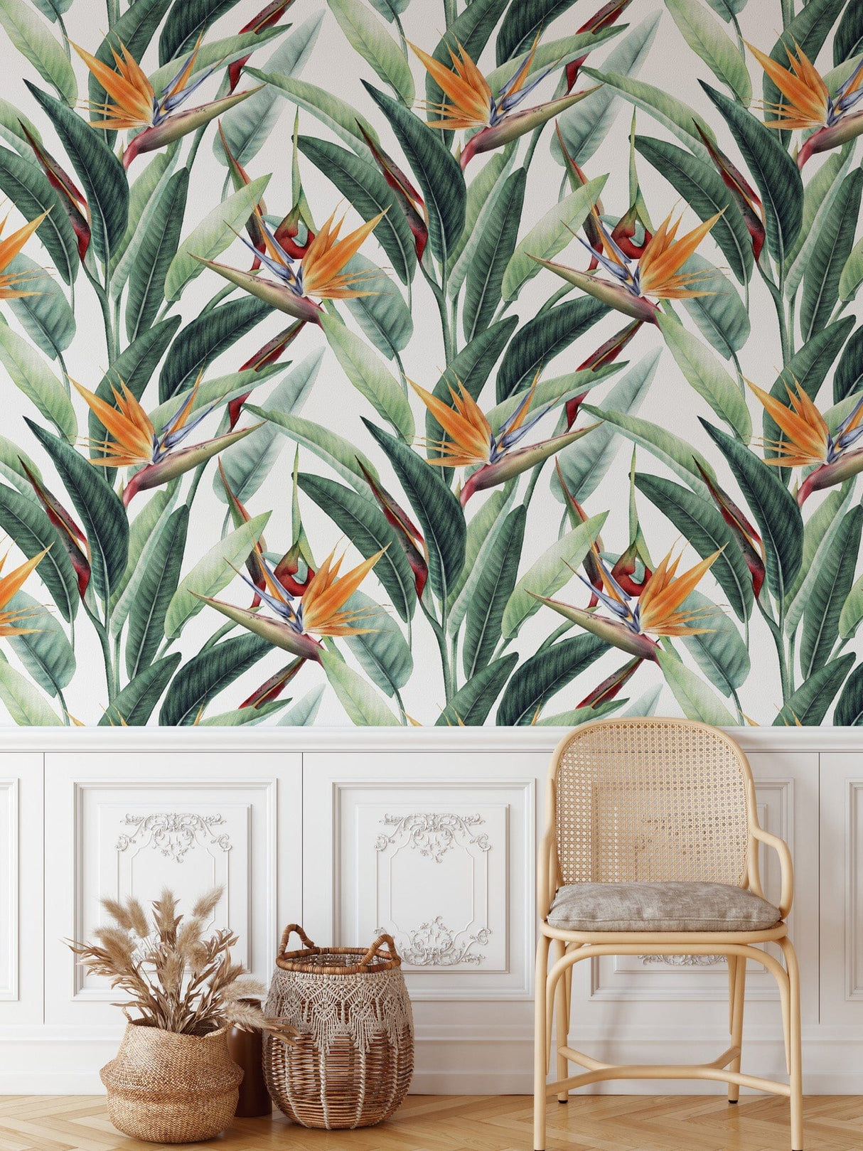 Green Watercolor Leaves with Flowers Wallpaper Peel and stick Wallpaper EazzyWalls 