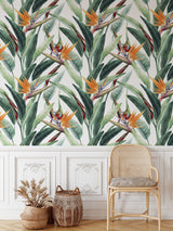Green Watercolor Leaves with Flowers Wallpaper Peel and stick Wallpaper EazzyWalls 