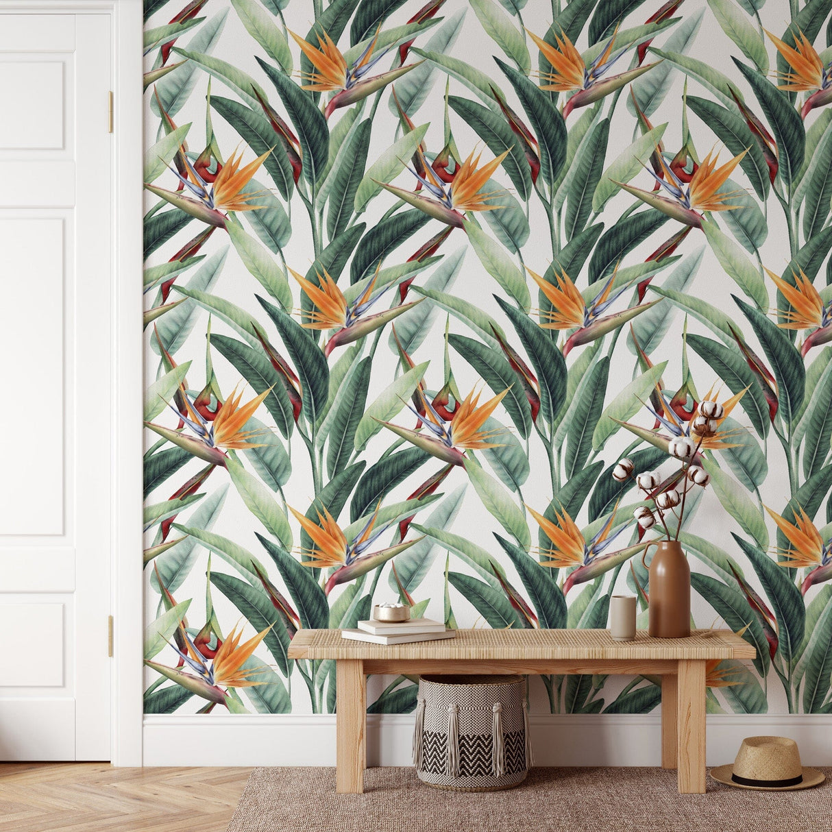 Green Watercolor Leaves with Flowers Wallpaper Peel and stick Wallpaper EazzyWalls 