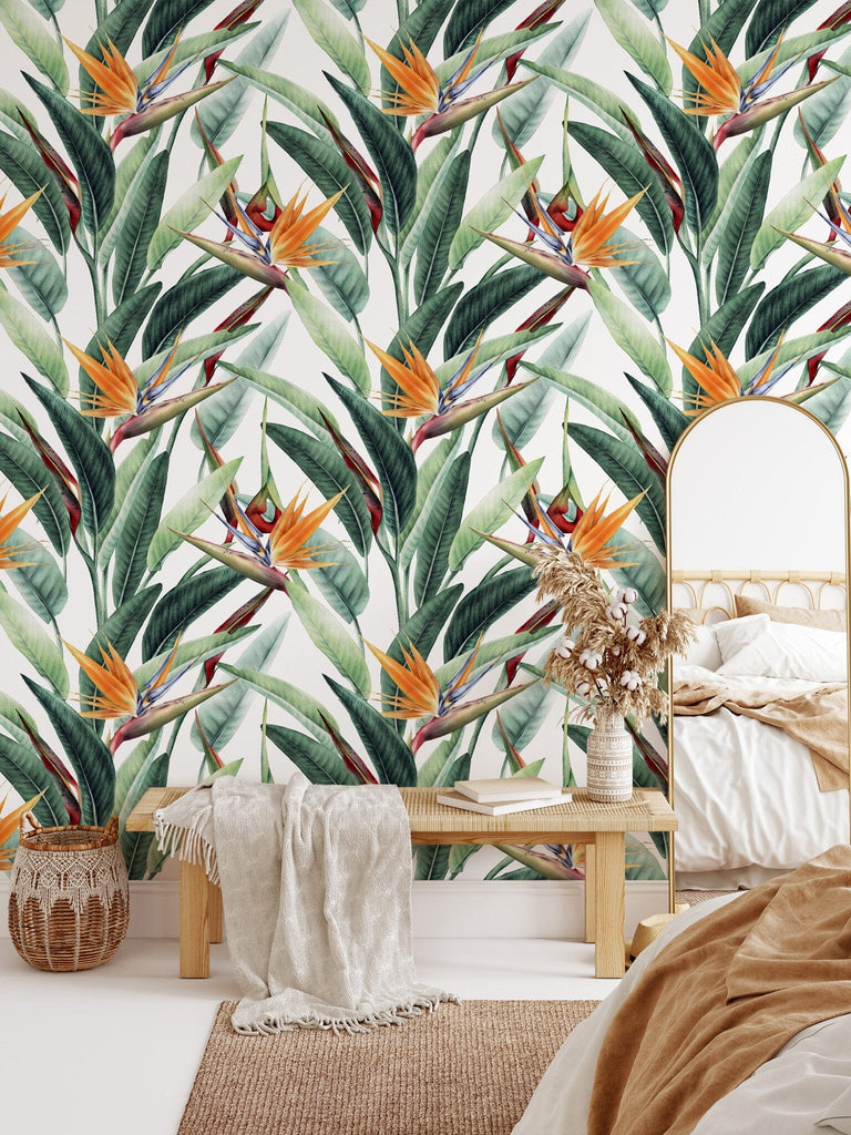 Green Watercolor Leaves with Flowers Wallpaper Peel and stick Wallpaper EazzyWalls 