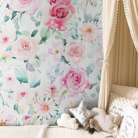 Pink hand drawn roses Wallpaper Peel and stick Wallpaper EazzyWalls 