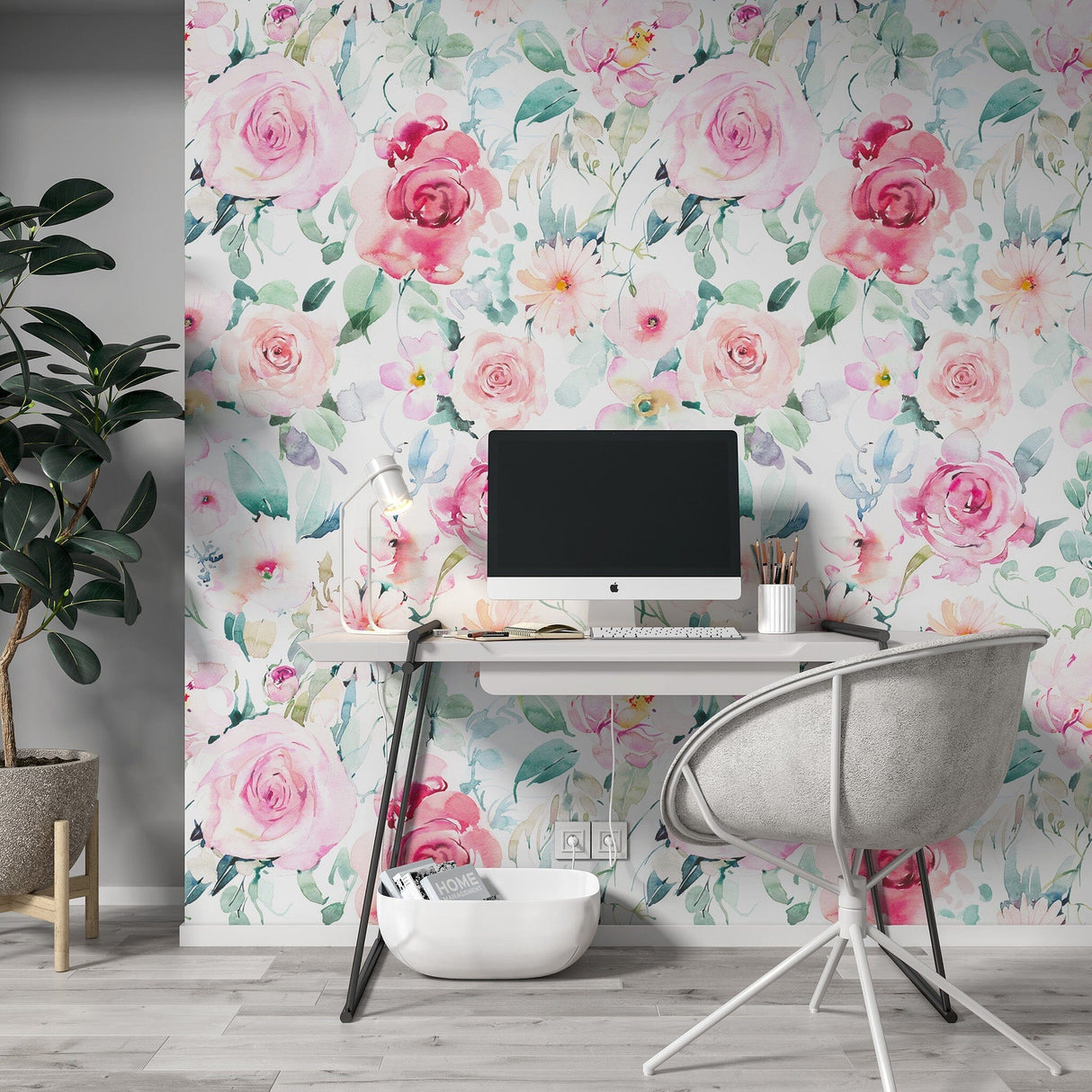 Pink hand drawn roses Wallpaper Peel and stick Wallpaper EazzyWalls 