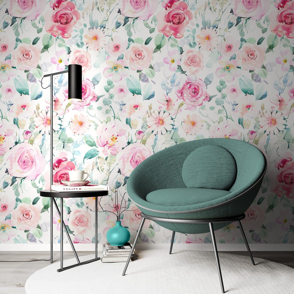 Pink hand drawn roses Wallpaper Peel and stick Wallpaper EazzyWalls 
