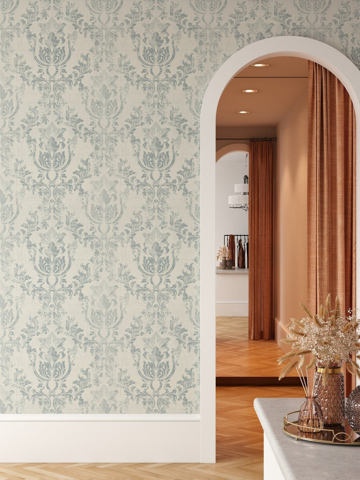 Vintage Damask Wallpaper Peel and stick Wallpaper EazzyWalls 