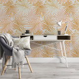 Golden Tropical Leaves Pattern Peel and Stick Wallpaper Peel and stick Wallpaper EazzyWalls 