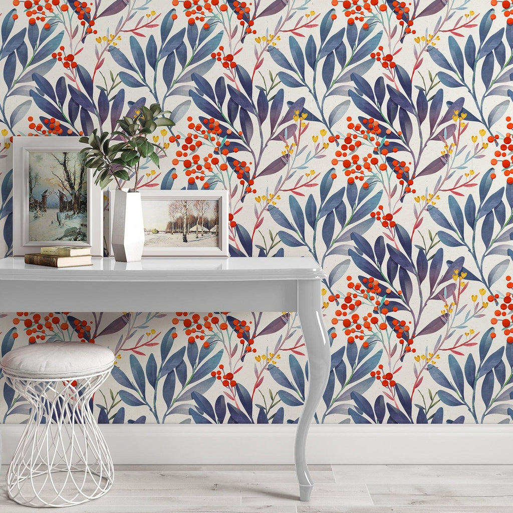 Watercolor Leaves Floral Wallpaper Peel and stick Wallpaper EazzyWalls 