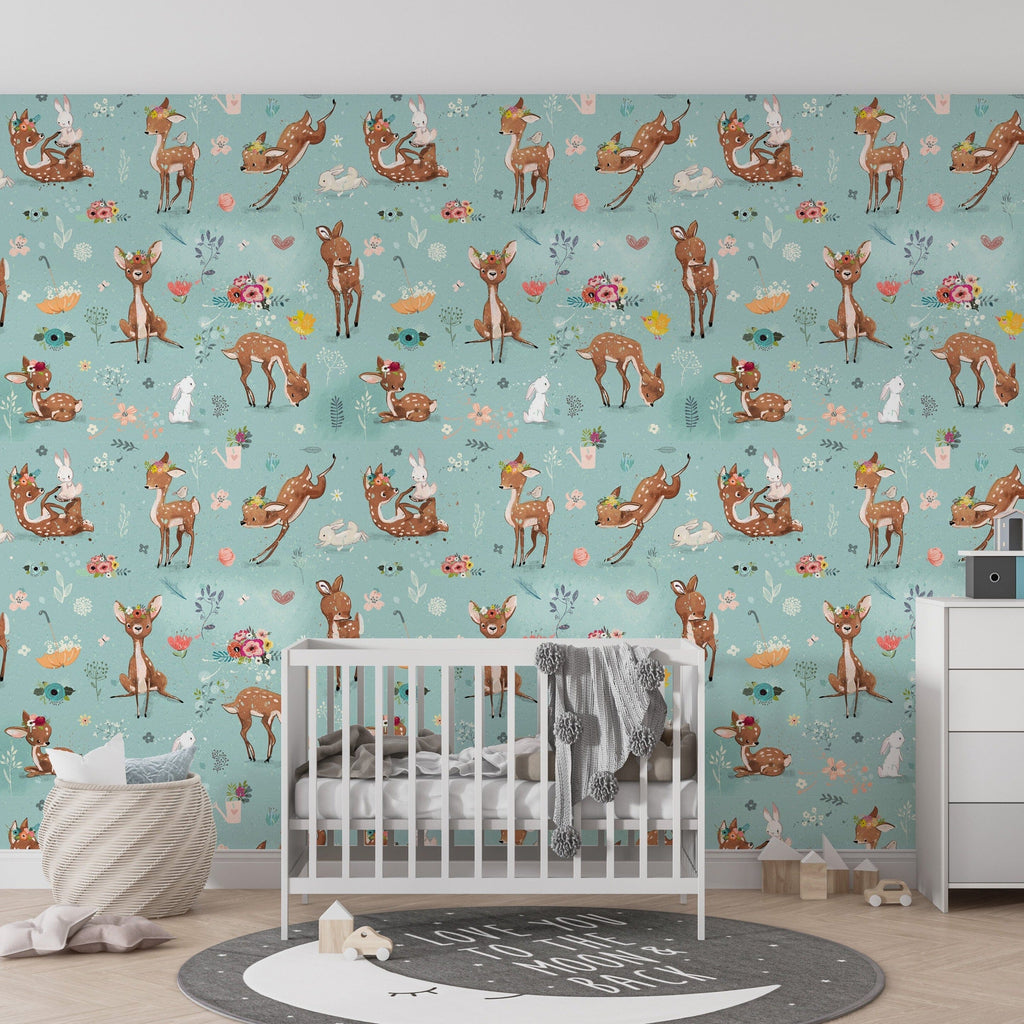 Baby Deer Kids Wallpaper Mural Peel and stick Wallpaper EazzyWalls 