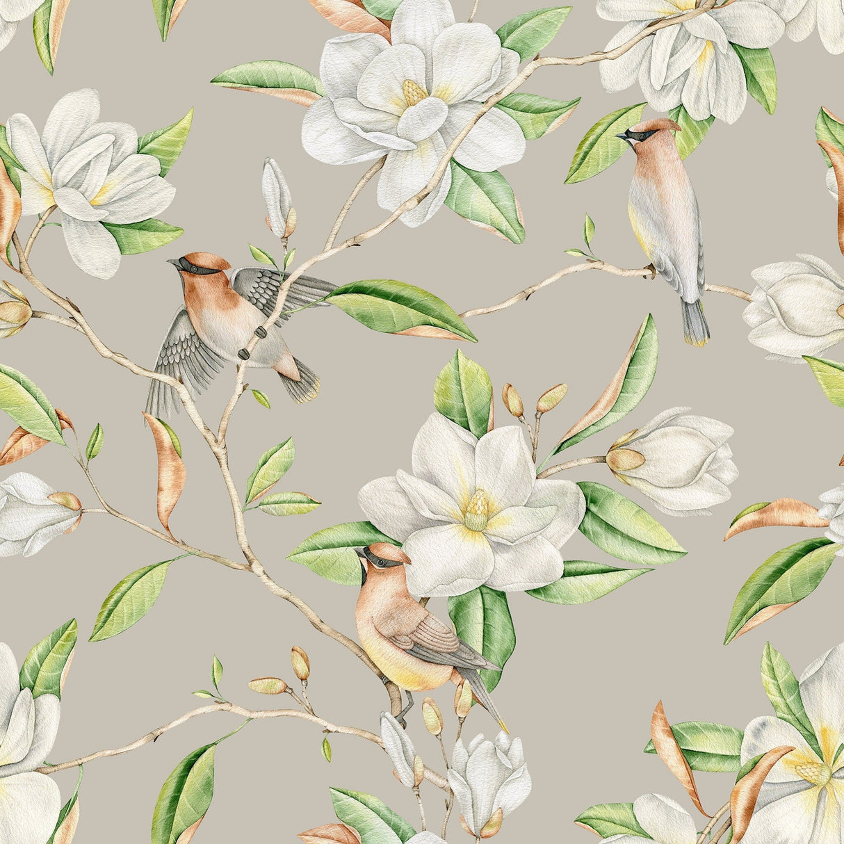 Magnolia Flowers and Birds Wallpaper Removable Wallpaper EazzyWalls 