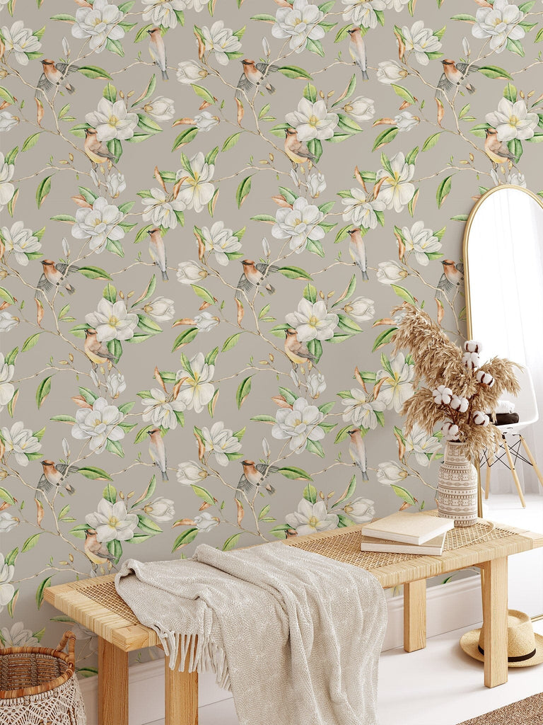 Magnolia Flowers and Birds Wallpaper Removable Wallpaper EazzyWalls 