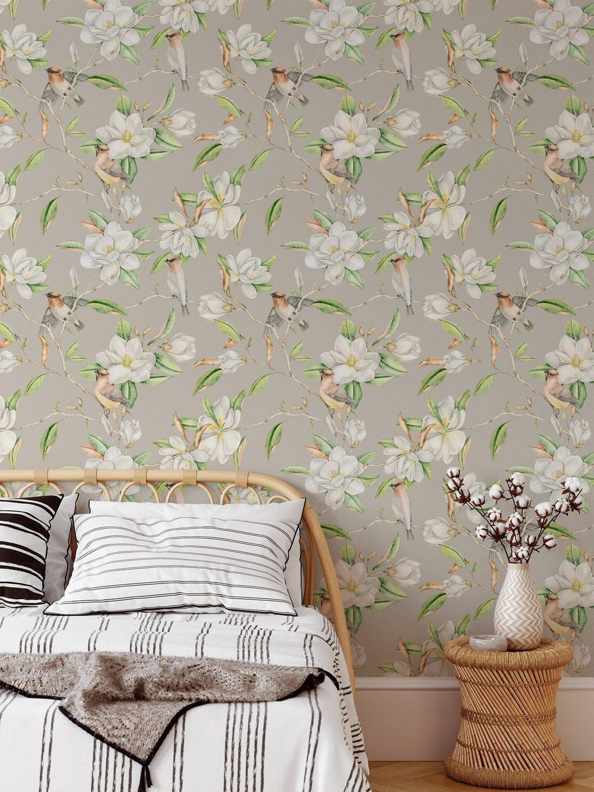 Magnolia Flowers and Birds Wallpaper Removable Wallpaper EazzyWalls 