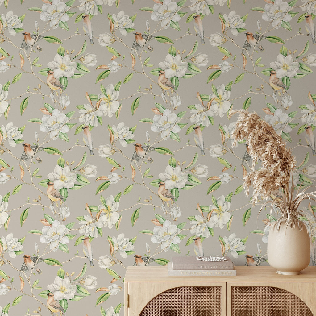 Magnolia Flowers and Birds Wallpaper Removable Wallpaper EazzyWalls 