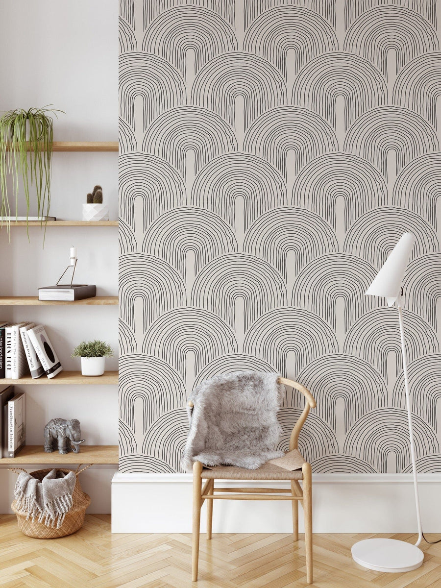 Modern room with a Hand-Drawn Minimalist Arch Wallpaper 
