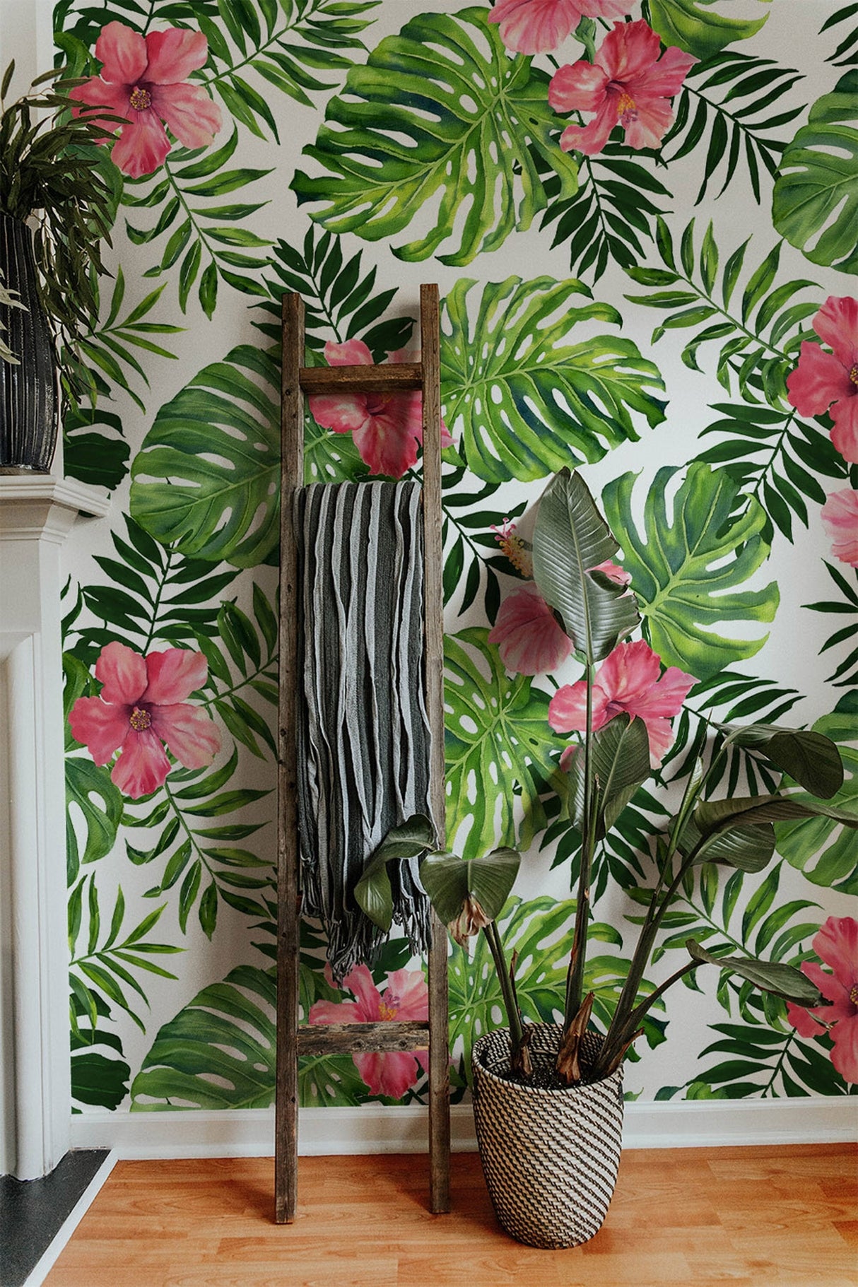 Monstera Floral Leaves Wallpaper Peel and stick Wallpaper EazzyWalls 