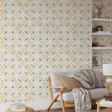 Yellow and Blue Moroccan Mosaic Peel and Stick Wallpaper Mural Peel and stick Wallpaper EazzyWalls 