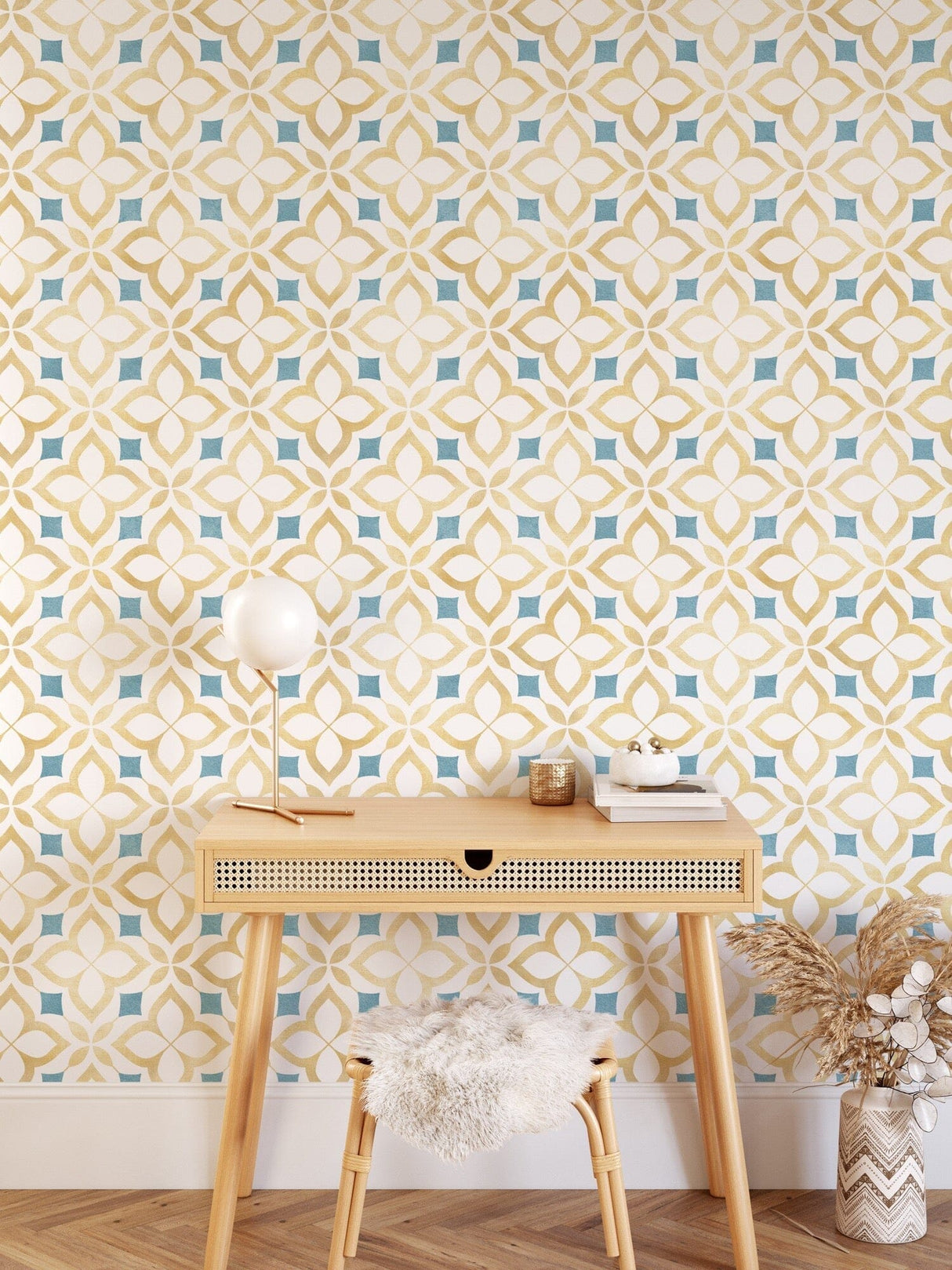 Yellow and Blue Moroccan Mosaic Peel and Stick Wallpaper Mural Peel and stick Wallpaper EazzyWalls 