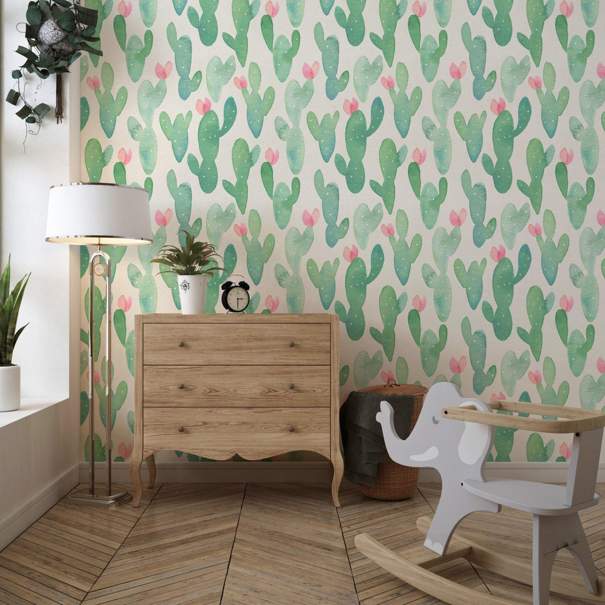 Hand Drawn Cactus Pattern Wallpaper Peel and Stick Peel and stick Wallpaper EazzyWalls 