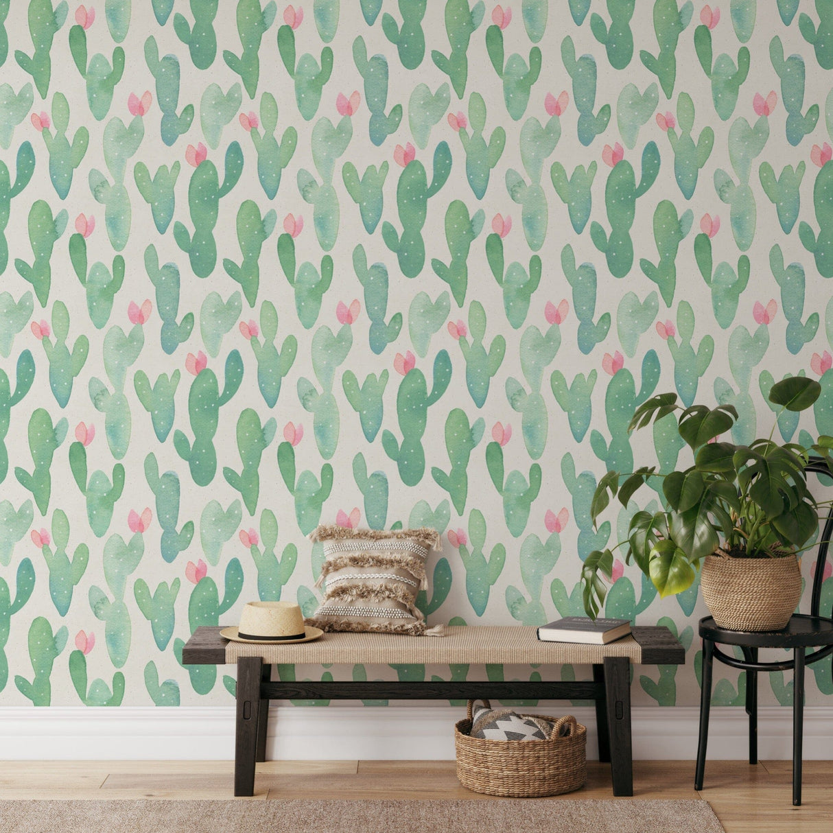 Hand Drawn Cactus Pattern Wallpaper Peel and Stick Peel and stick Wallpaper EazzyWalls 