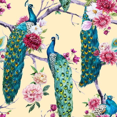 Peacock and Pink Magnolia Wallpaper Peel and stick Wallpaper EazzyWalls 