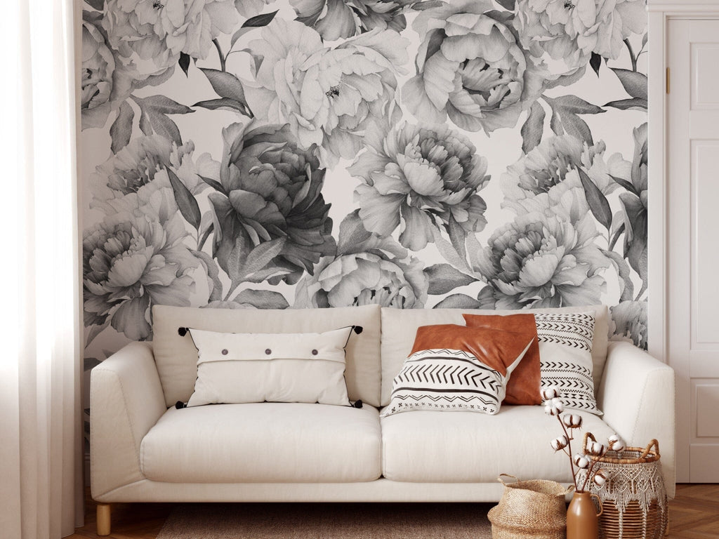Peony Wallpaper Black and White Removable Wallpaper EazzyWalls 