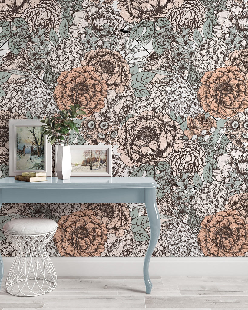 Vintage Peony Flowers Wallpaper Removable Wallpaper EazzyWalls 