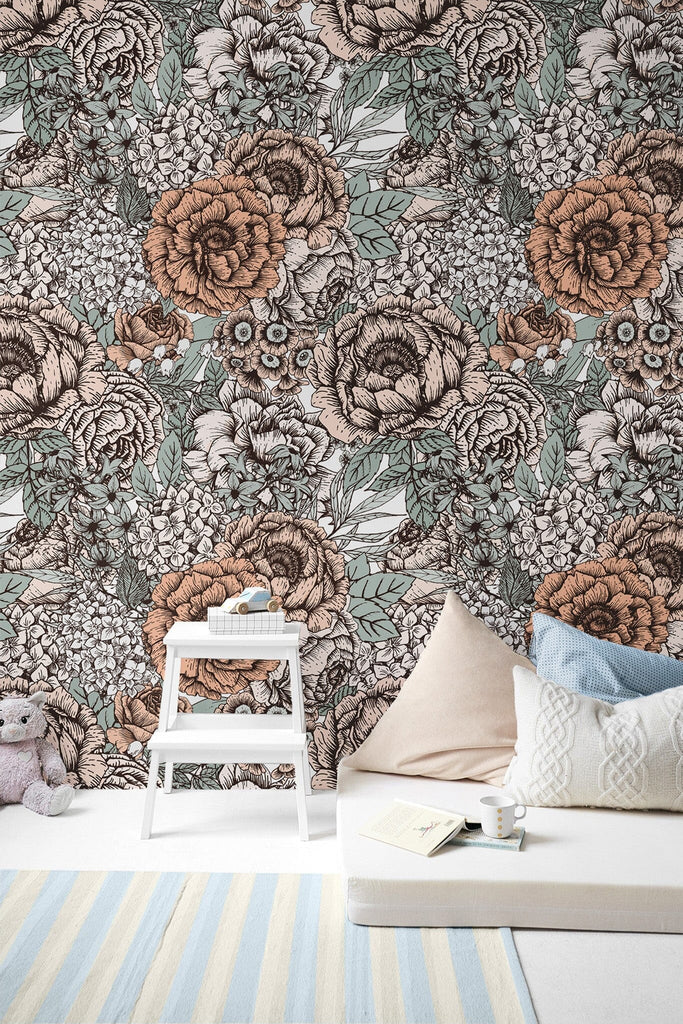 Vintage Peony Flowers Wallpaper Removable Wallpaper EazzyWalls 