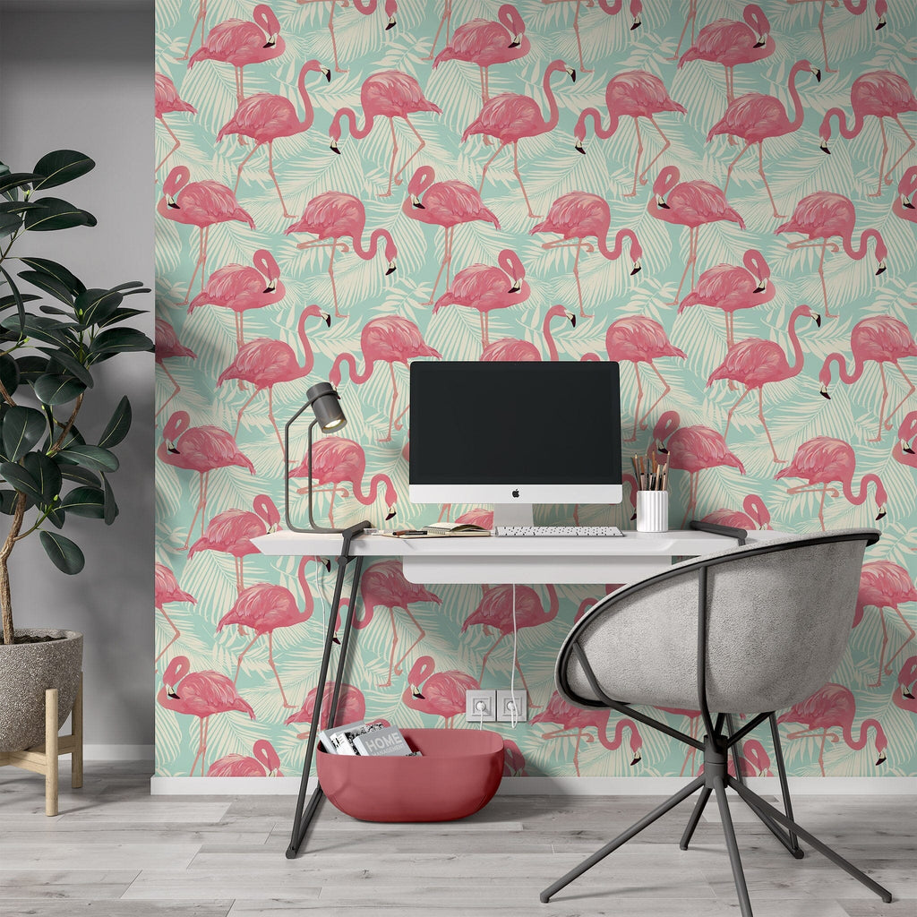 Pink Flamingo Pattern Wallpaper Mural Removable Wallpaper EazzyWalls 