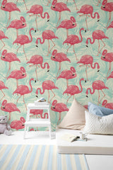 Pink Flamingo Pattern Wallpaper Mural Removable Wallpaper EazzyWalls 