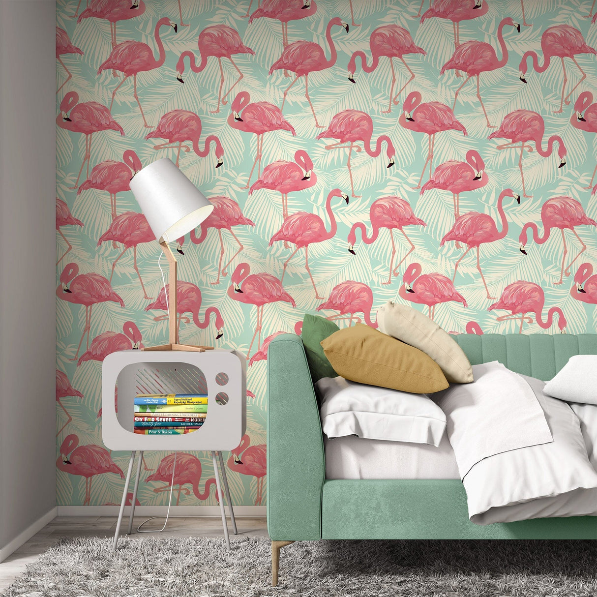 Pink Flamingo Pattern Wallpaper Mural Removable Wallpaper EazzyWalls 