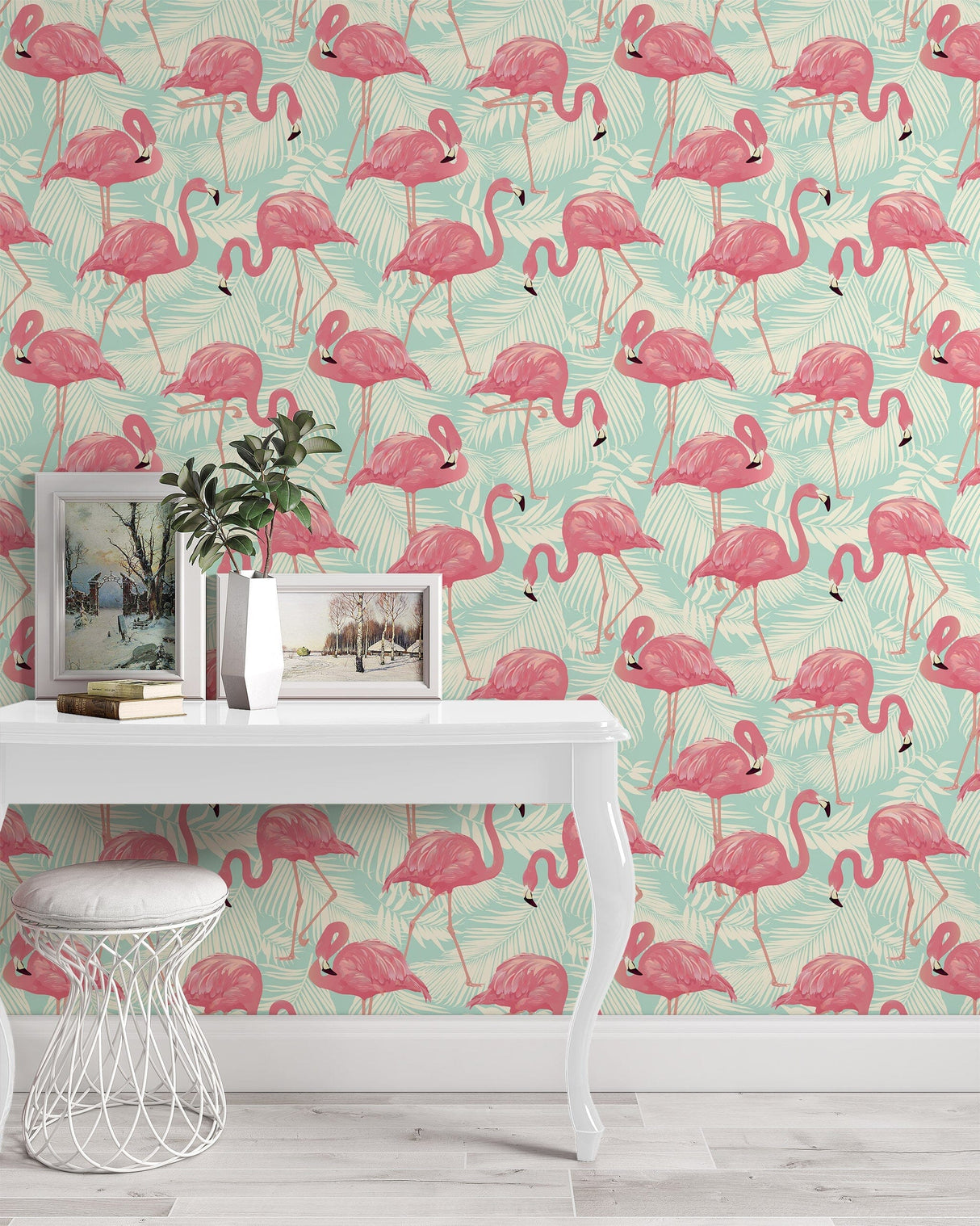 Pink Flamingo Pattern Wallpaper Mural Removable Wallpaper EazzyWalls 