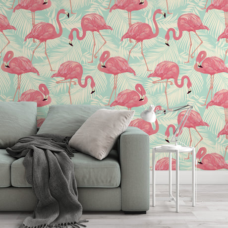 Pink Flamingo Pattern Wallpaper Mural Removable Wallpaper EazzyWalls 