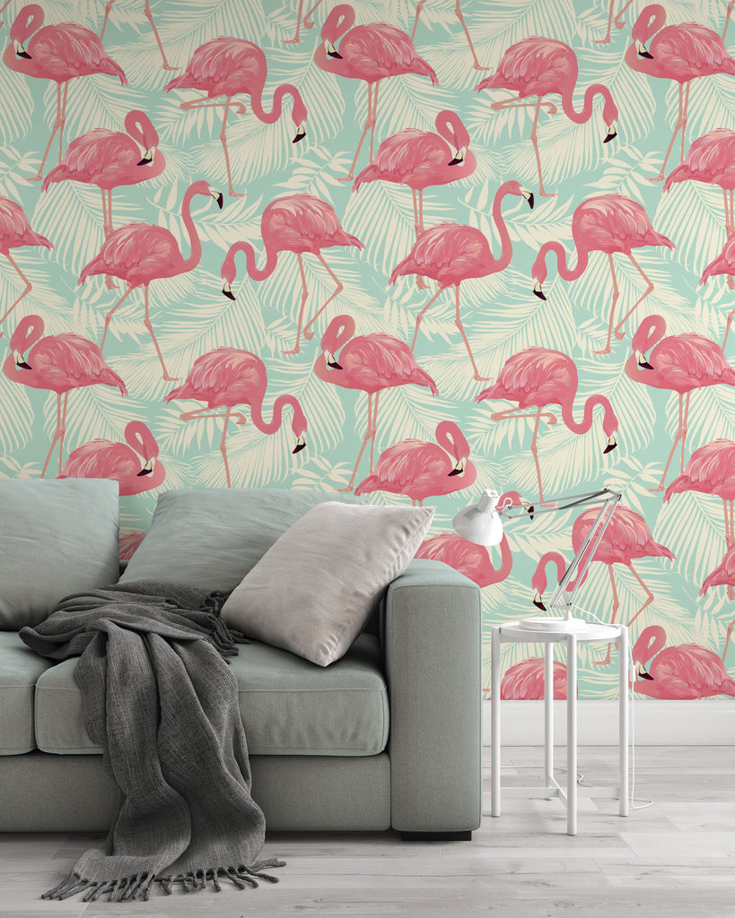 Pink Flamingo Pattern Wallpaper Mural Removable Wallpaper EazzyWalls 